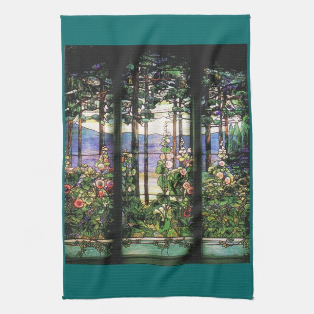 Art Nouveau Tiffany Stained Glass Nature Tea Towel (Vertical)