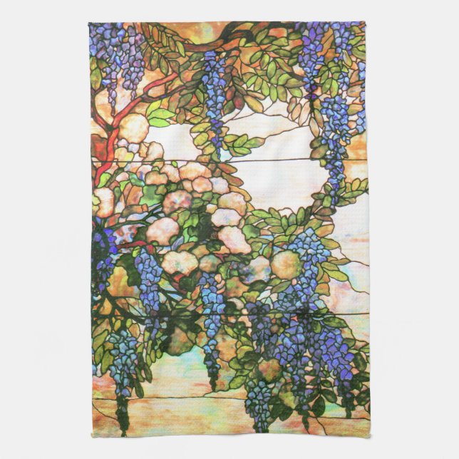 Art Nouveau Tiffany Stained Glass Nature Tea Towel (Vertical)