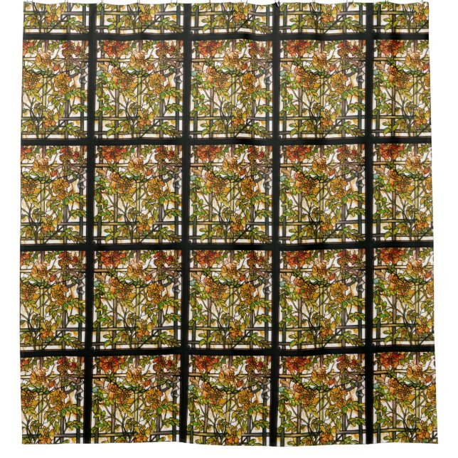 Art Nouveau Tiffany Stained Glass Trumpet Flowers Shower Curtain (Front)