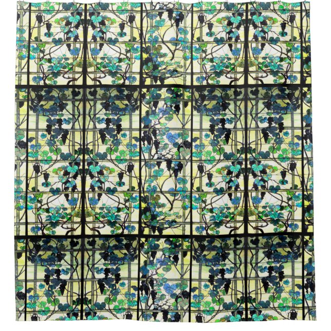 Art Nouveau Tiffany Stained Glass Vineyard Grapes Shower Curtain (Front)