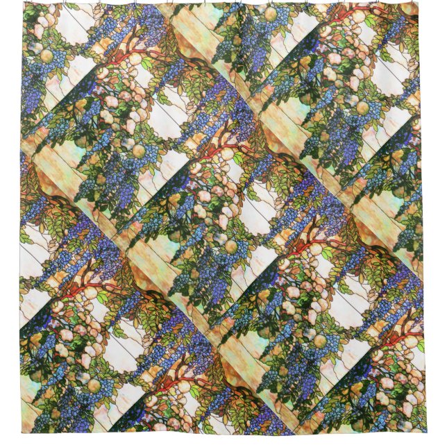 Art Nouveau Tiffany Stained Glass Wisteria Flowers Shower Curtain (Front)