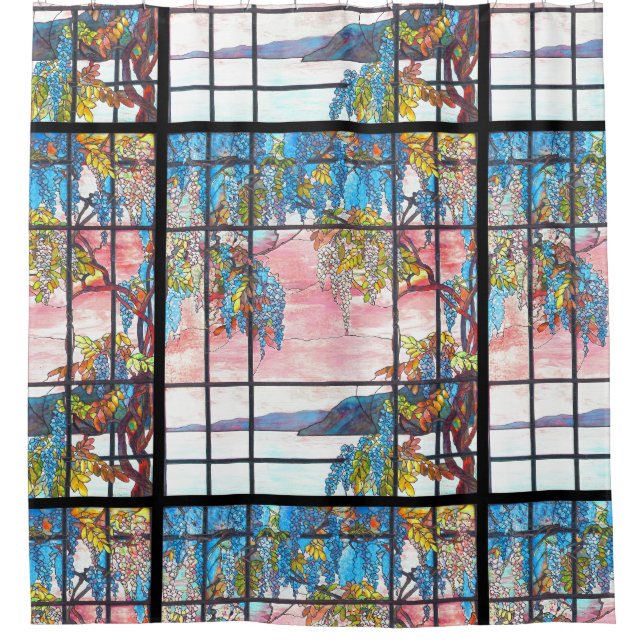 Art Nouveau Tiffany Stained Glass Wisteria Flowers Shower Curtain (Front)