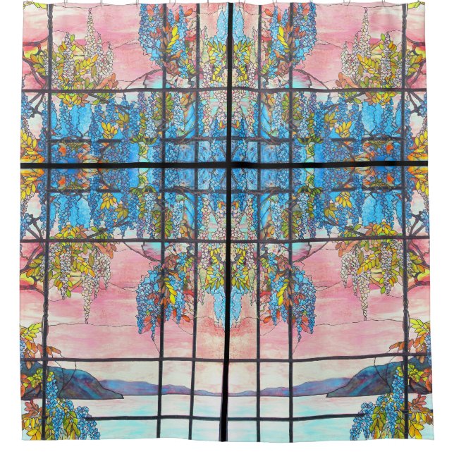 Art Nouveau Tiffany Stained Glass Wisteria Flowers Shower Curtain (Front)