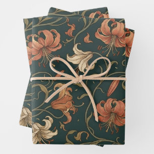 Art Nouveau Tiger Lily Floral Wrapping Paper Sheet