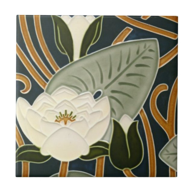Art Nouveau Tiles - White Water Lily Blossom (Front)