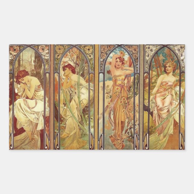 Art Nouveau Times of Day Rectangular Sticker (Front)