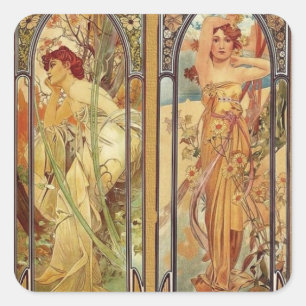 Art Nouveau Times of Day Square Sticker