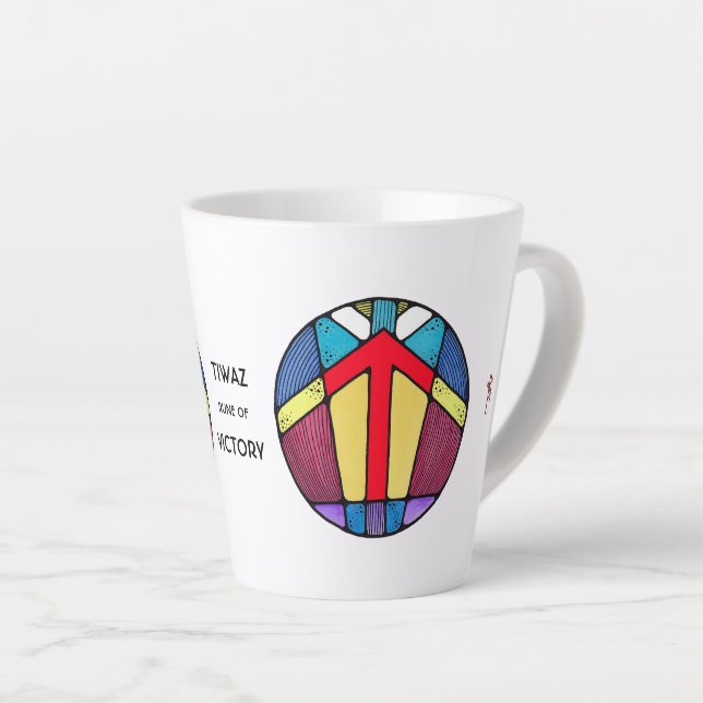 Art Nouveau Tiwaz Rune Latte Mug – Victory! (Right Angle)