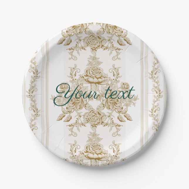 Art nouveau,toile,floral,pattern,beige,chic,elegan paper plate (Front)