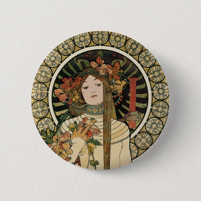 Art Nouveau Trappistine Mucha Art 6 Cm Round Badge (Front)