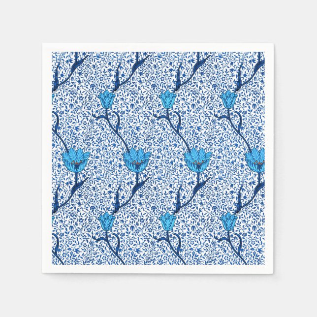 Art Nouveau Tulip Damask, Cobalt Blue Napkin (Front)