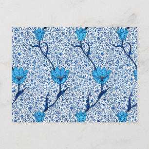 Art Nouveau Tulip Damask, Cobalt Blue Postcard