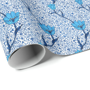 Art Nouveau Tulip Damask, Cobalt Blue Wrapping Paper