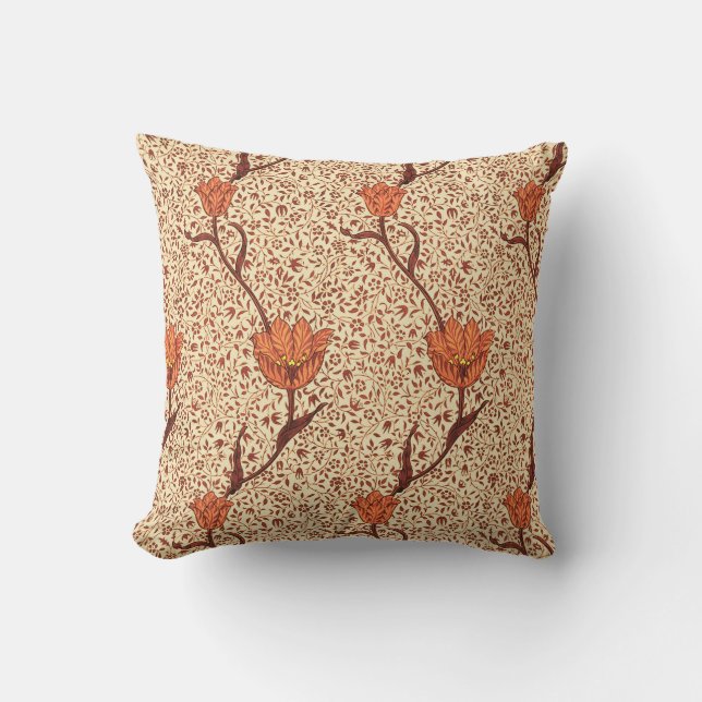 Art Nouveau Tulip Damask, Coral and Beige Cushion (Front)