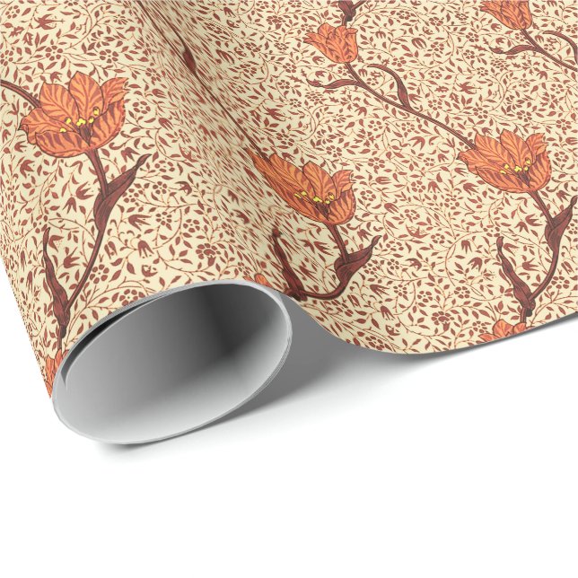 Art Nouveau Tulip Damask, Coral and Beige Wrapping Paper (Roll Corner)