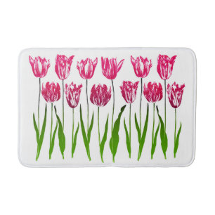 Art Nouveau Tulip Damask, Coral Orange and Beige B Bath Mat