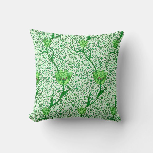 Art Nouveau Tulip Damask, Emerald Green Cushion (Front)