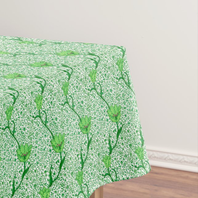 Art Nouveau Tulip Damask, Emerald Green Tablecloth (In Situ)