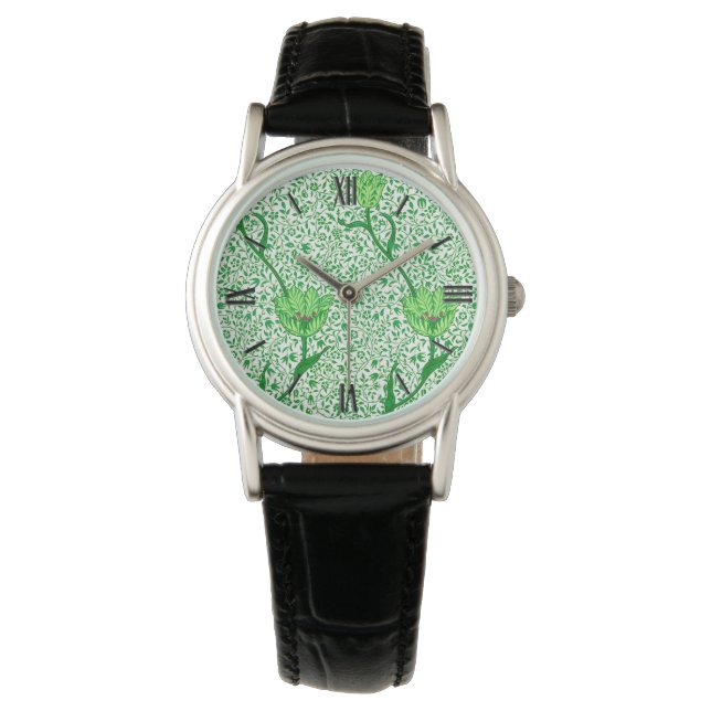 Art Nouveau Tulip Damask, Emerald Green Watch (Front)