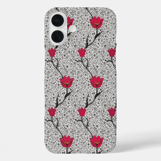 Art Nouveau Tulip Damask, Grey and Red Case-Mate iPhone Case (Back)