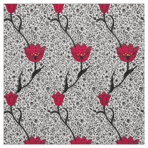 Art Nouveau Tulip Damask, Grey and Red Fabric