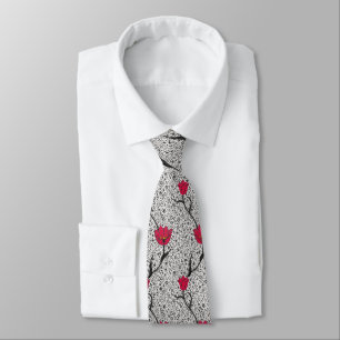 Art Nouveau Tulip Damask, Grey and Red Tie