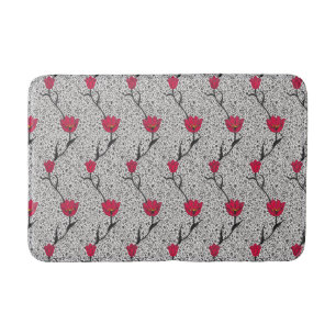 Art Nouveau Tulip Damask, Grey / Grey and Red Bath Mat