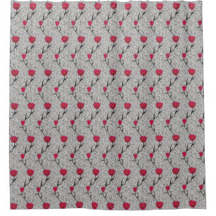 Art Nouveau Tulip Damask, Grey / Grey and Red Shower Curtain