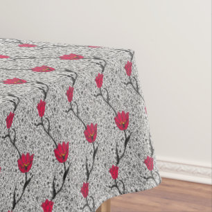 Art Nouveau Tulip Damask, Grey / Grey and Red Tablecloth