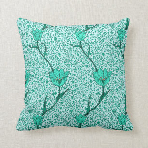 Art Nouveau Tulip Damask, Turquoise Cushion
