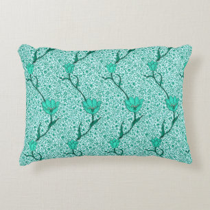 Art Nouveau Tulip Damask, Turquoise Decorative Cushion