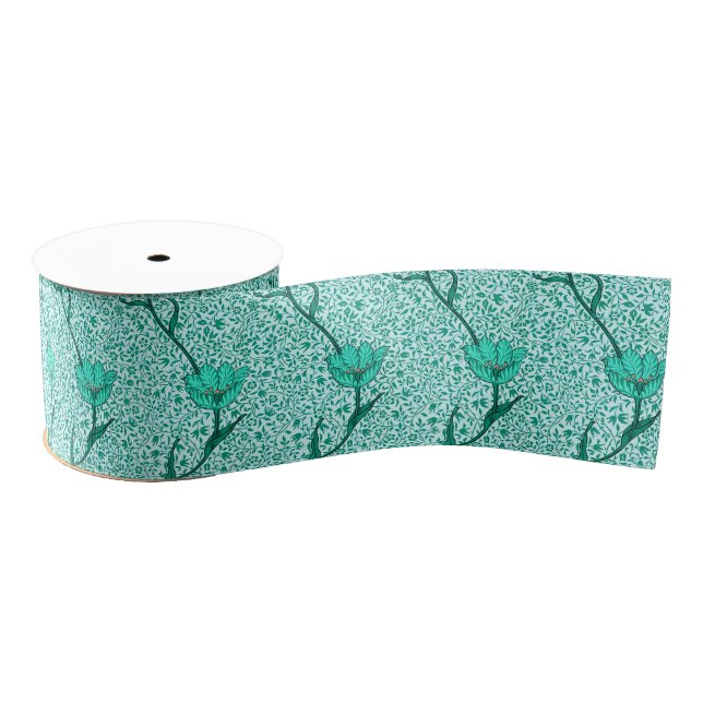 Art Nouveau Tulip Damask, Turquoise Grosgrain Ribbon (Spool)