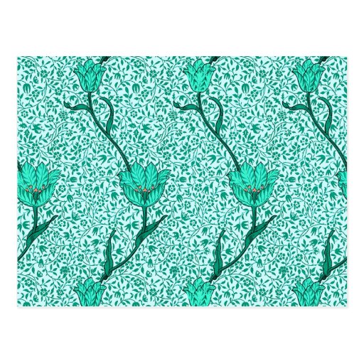 Image of Art Nouveau Tulip Damask, Turquoise Postcard