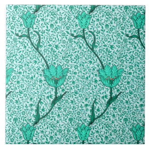 Art Nouveau Tulip Damask, Turquoise Tile