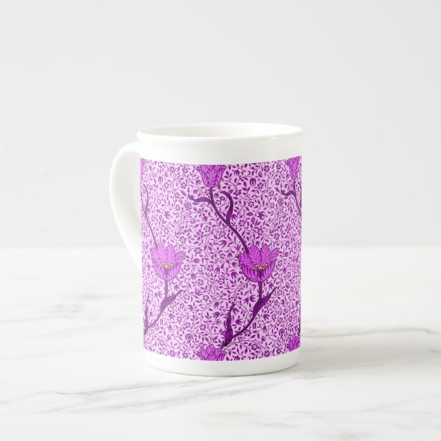 Art Nouveau Tulip Damask, Violet and Orchid Bone China Mug (Front Left)