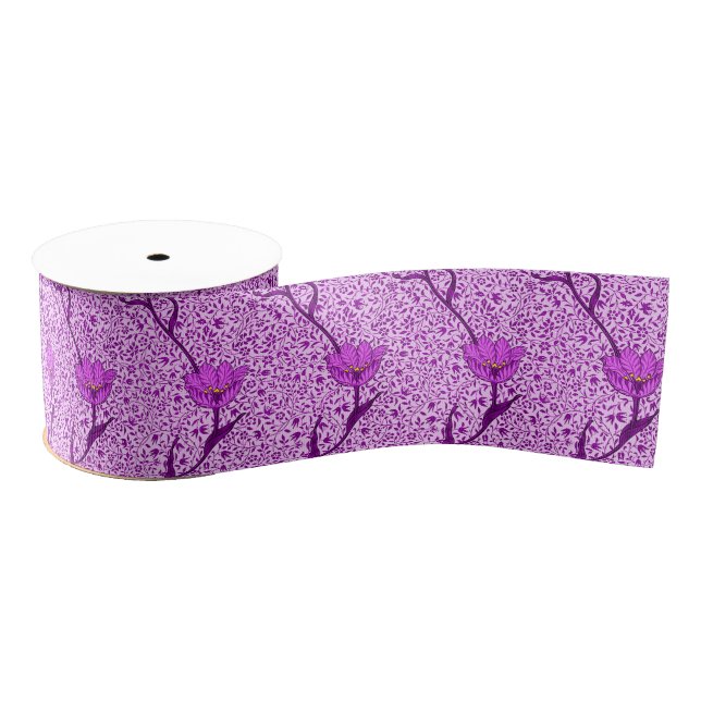 Art Nouveau Tulip Damask, Violet and Orchid Grosgrain Ribbon (Spool)