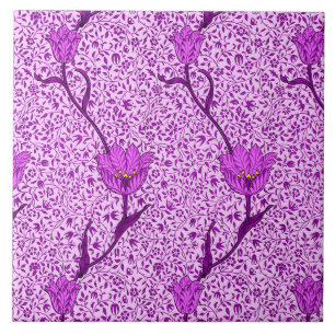 Art Nouveau Tulip Damask, Violet and Orchid Tile