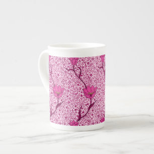 Art Nouveau Tulip Damask, Wine & Fuchsia Pink Bone China Mug