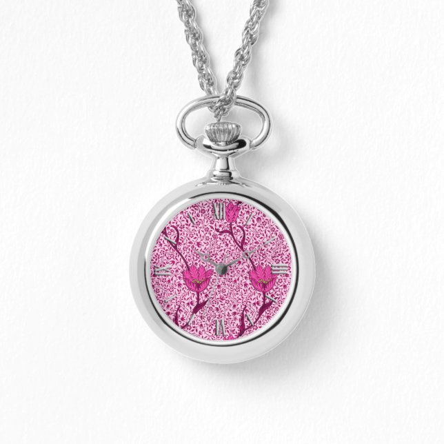 Art Nouveau Tulip Damask, Wine & Fuchsia Pink Watch (Front)