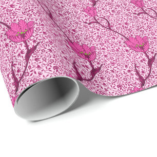 Art Nouveau Tulip Damask, Wine & Fuchsia Pink Wrapping Paper