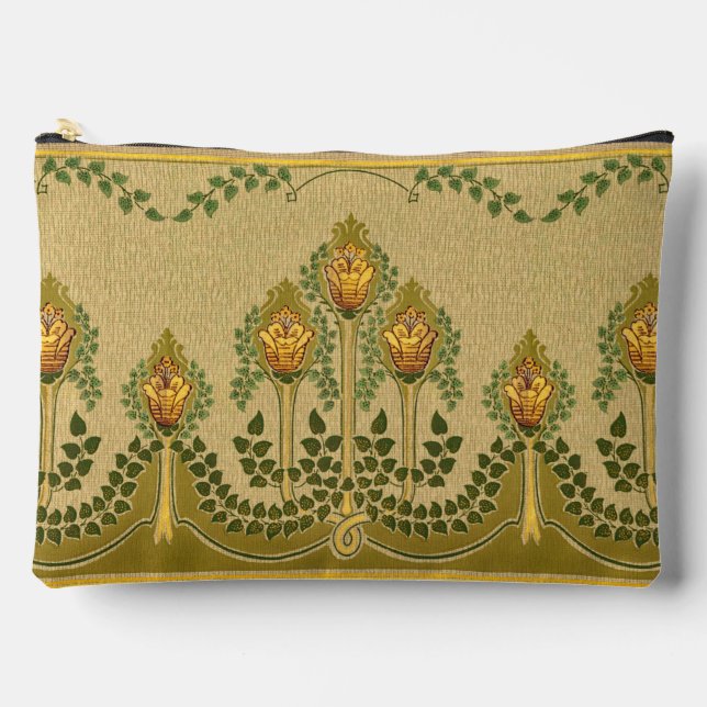 Art Nouveau Tulip Flower Pyramid Shape Makeup Accessory Pouch (Front)