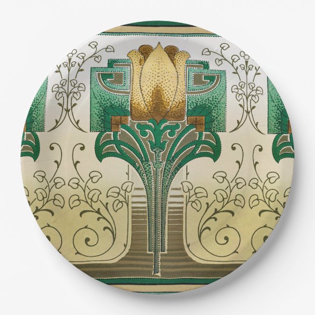 Art Nouveau Tulip  Motif Wedding Birthday Holiday Paper Plate (Front)