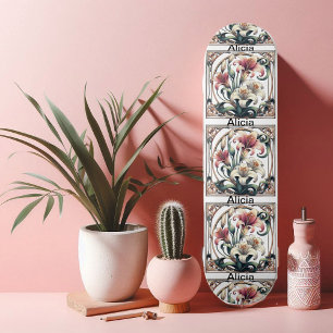 Art Nouveau Tulip Symmetrical Petals Romantic Cool Skateboard
