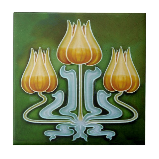Art Nouveau Tulip Trio Antique Reproduction Tile (Front)