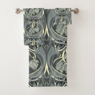 Art Nouveau Tulips Shades of Grey Bath Towel Set