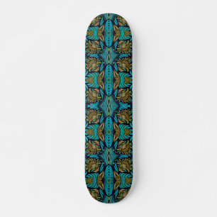 Art Nouveau Turquoise Blue Floral Pattern Skateboard