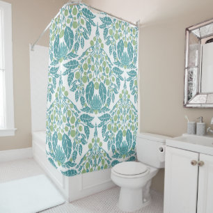 Art Nouveau Turquoise & Green–Vintage Floral Shower Curtain