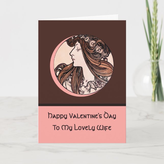 Art Nouveau Valentine's Day  Mucha Lovely Wife Holiday Card (Front)