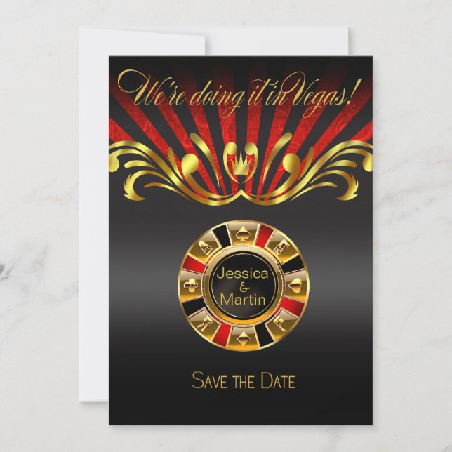Art Nouveau Vegas Save the Date | gold red Invitation (Front)