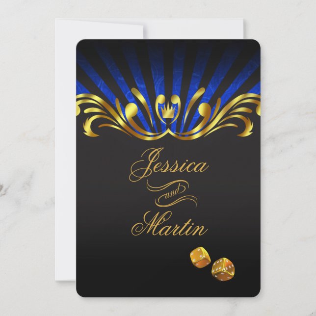 Art Nouveau Vegas Wedding | gold blue Invitation (Front)